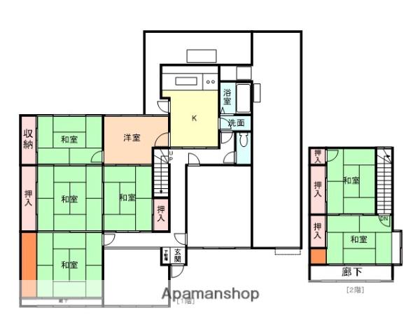富山地鉄不二越上滝 月岡駅(富山) 徒歩18分 2階建 築60年(7K)の間取り写真