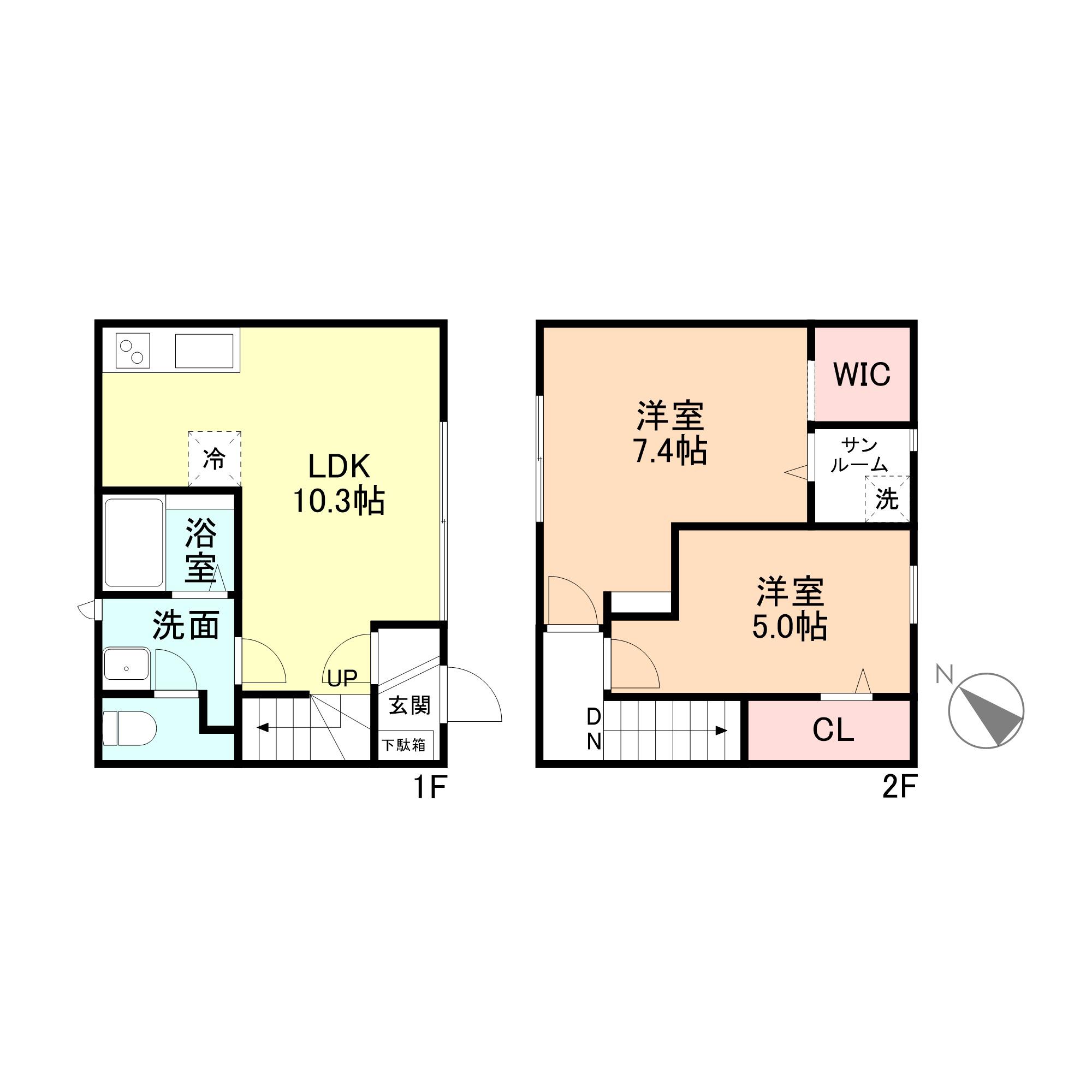 カサーレ蓮町 Ⅰ棟(2LDK/2階)の間取り写真
