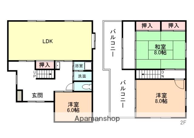 富山地鉄富山港線 下奥井駅 徒歩7分 2階建 築49年(3LDK)の間取り写真