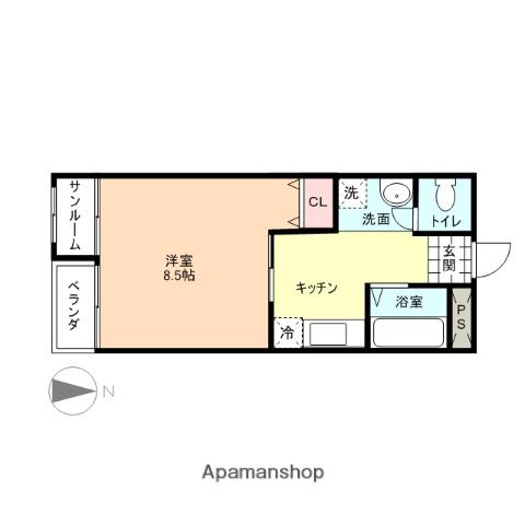 B・FLAT(1K/1階)の間取り写真