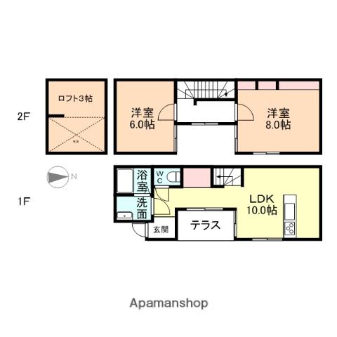 富山地鉄不二越上滝 上堀駅 徒歩18分 2階建 築18年(2LDK)の間取り写真