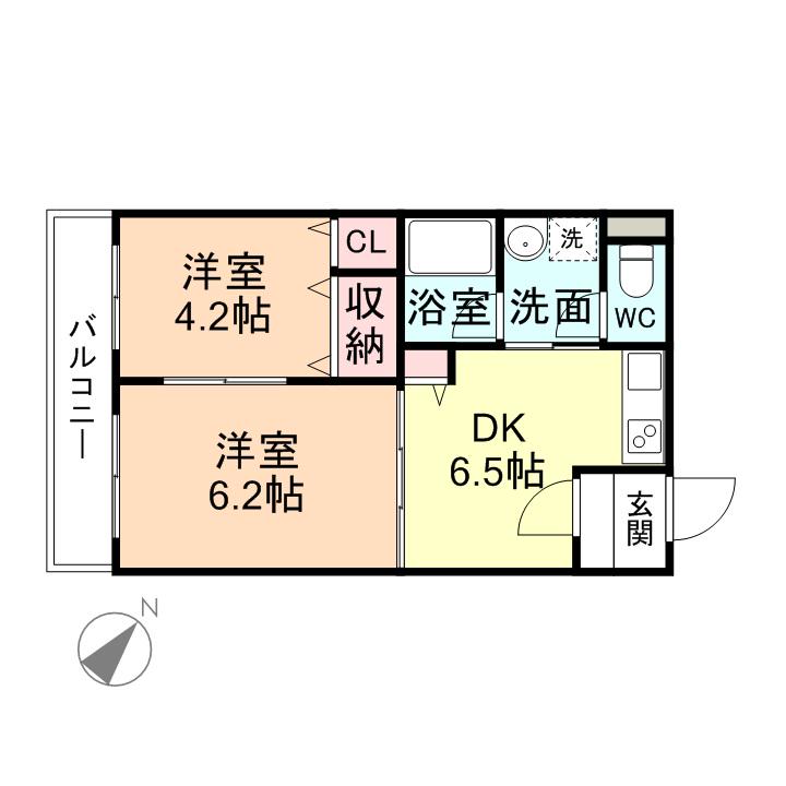 富山県富山市 3階建 築24年(2DK/1階)の間取り写真