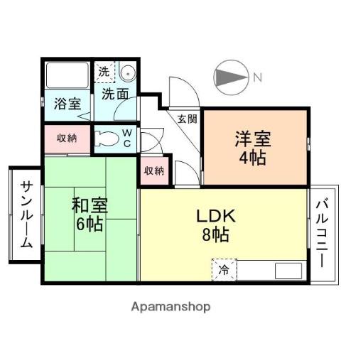 メゾングランデージ金屋(2DK/4階)の間取り写真
