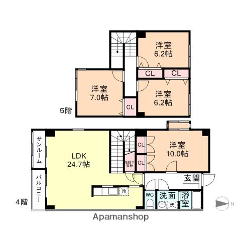 ベルヴィー・カワカミ(4LDK/4階)の間取り写真