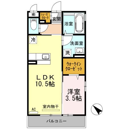 D-ROOM五福(1LDK/3階)の間取り写真