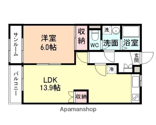 富山地鉄本線 東新庄駅 徒歩13分 3階建 築29年(1LDK/2階)の間取り写真