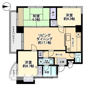 信開ベルシー黒瀬(3LDK/6階)の間取り写真