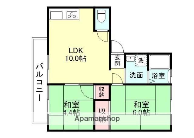コモンズ桜谷(2LDK/1階)の間取り写真