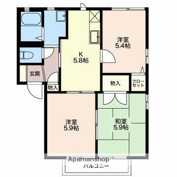 シャルマン森(3K/1階)の間取り写真