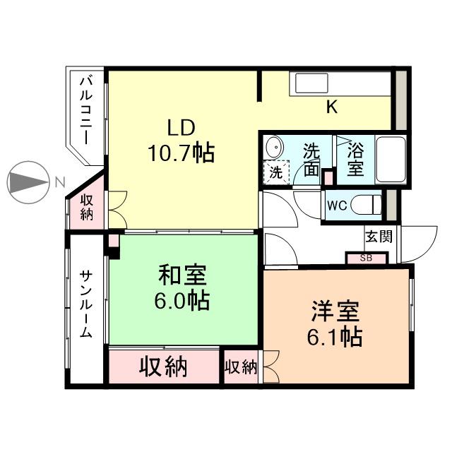 ニューハイツ綾(2LDK/4階)の間取り写真
