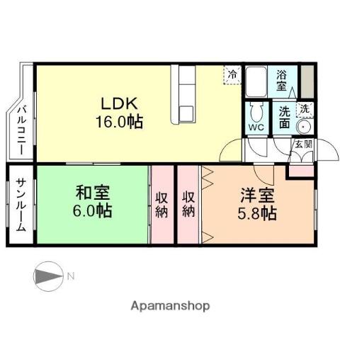 ユーシン・セガワ(2LDK/4階)の間取り写真