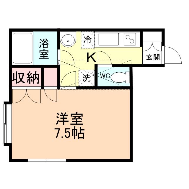 信開セルーラ駒見2(1K/1階)の間取り写真