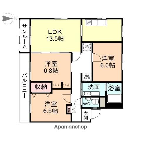 レフィナード東中野(3LDK/3階)の間取り写真