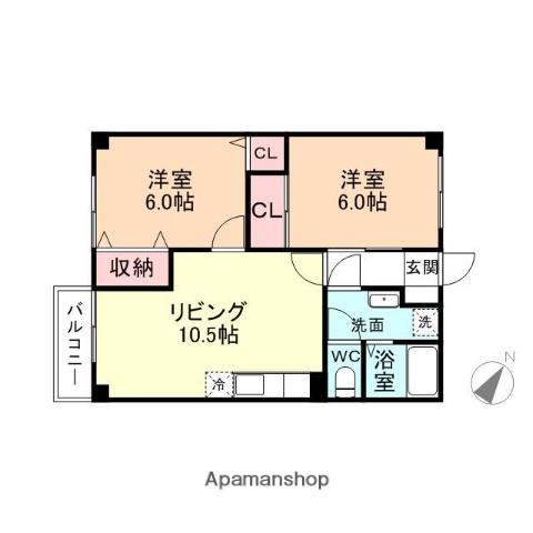 パティオ中川原(2LDK/2階)の間取り写真
