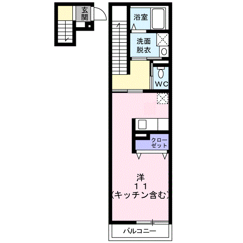 ウエスト・モンターニュB棟(ワンルーム/2階)の間取り写真