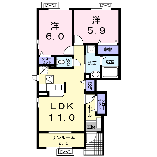 インフィニティC(2LDK/1階)の間取り写真