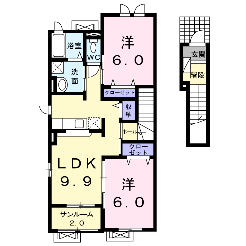 エクシード(2LDK/2階)の間取り写真