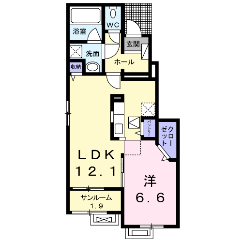 シャリオ(1LDK/1階)の間取り写真