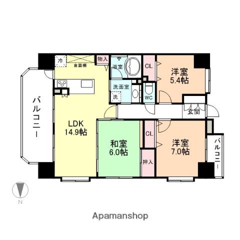 エイルマンション磯部町(3LDK/5階)の間取り写真