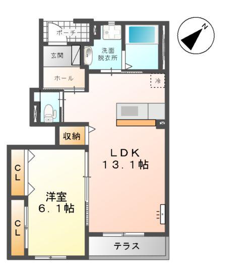 ヒューマックス中冨居(1LDK/1階)の間取り写真