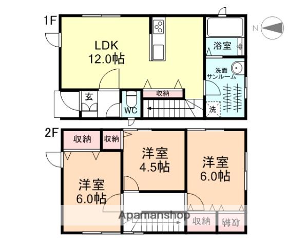 富山地鉄不二越上滝 朝菜町駅 徒歩10分 2階建 築9年(3LDK)の間取り写真