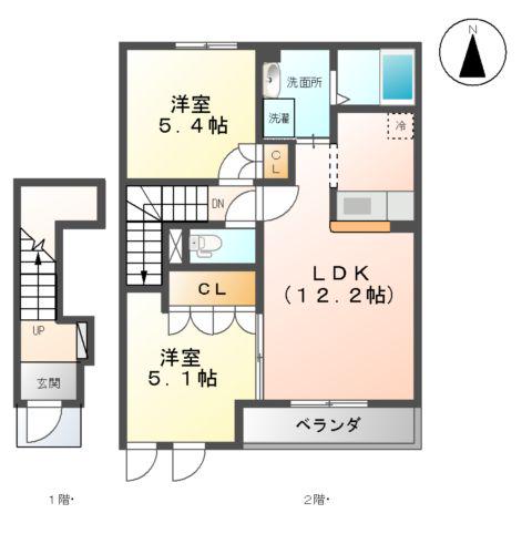 WELCOMEⅢ A(2LDK/2階)の間取り写真