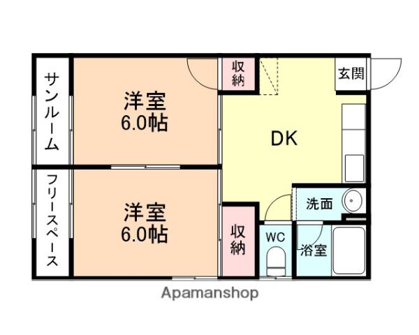 モンシャトウ大沢野(2DK/1階)の間取り写真