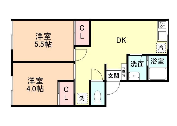 シンフォニー石坂Ⅰ(2DK/1階)の間取り写真
