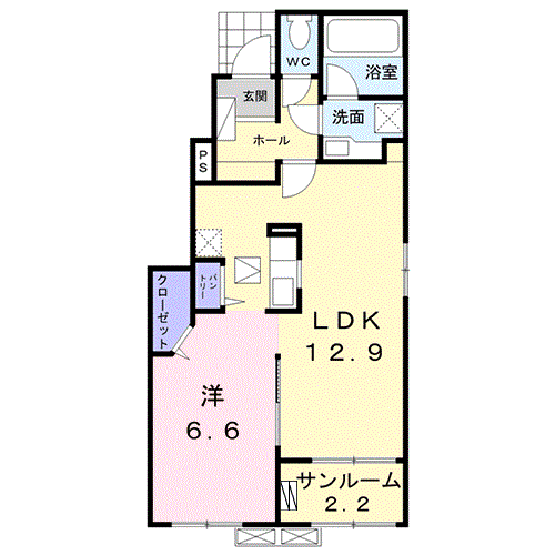 ラパン町村 Ⅰ(1LDK/1階)の間取り写真
