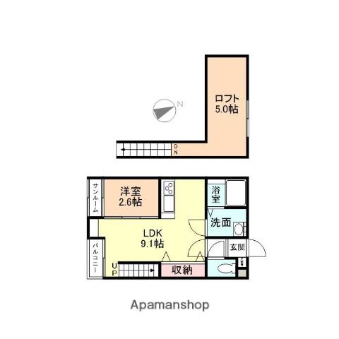 COZYⅡ(1LDK/2階)の間取り写真