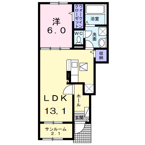 ベルモア長附(1LDK/1階)の間取り写真