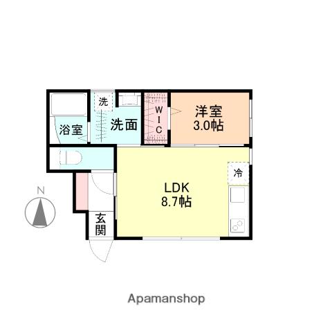 BASE稲荷元町Ⅱ(1LDK/1階)の間取り写真