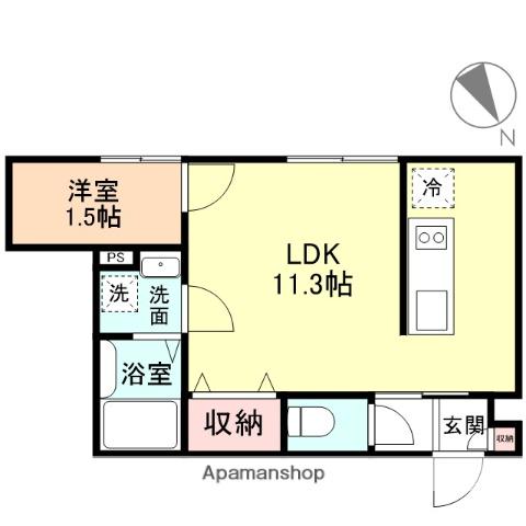 VELDE鵯島(1LDK/1階)の間取り写真