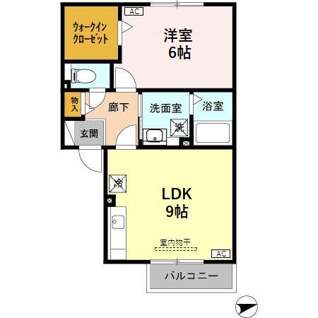 アグリーブルA棟(1LDK/2階)の間取り写真