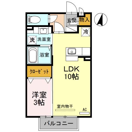 ローズ宮ヶ島(1LDK/1階)の間取り写真