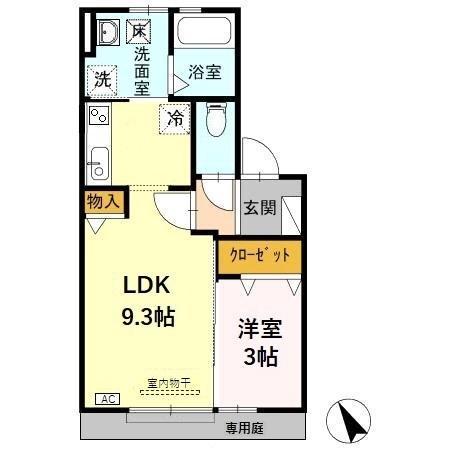 HOUSEたんぽぽ(1LDK/1階)の間取り写真