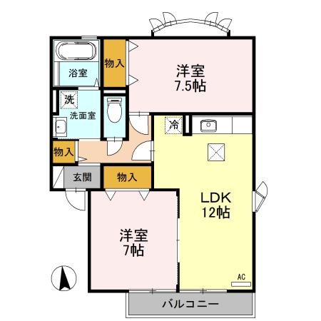 アザレアパークA棟(2LDK/1階)の間取り写真