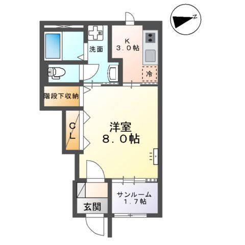 ノールハイム(1K/1階)の間取り写真