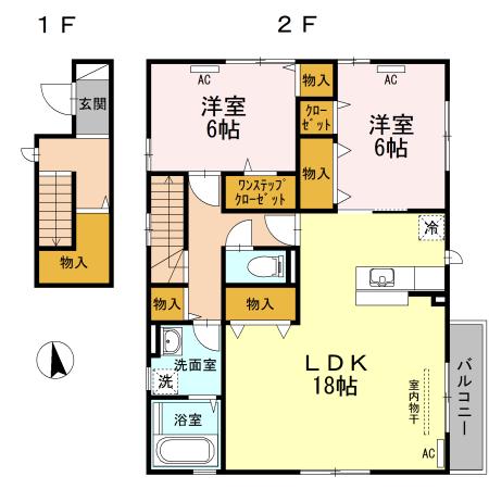 富山地鉄本線 越中荏原駅 徒歩35分 2階建 築17年(2LDK/2階)の間取り写真