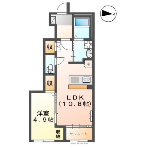 富山市北代アパート(1LDK/1階)の間取り写真