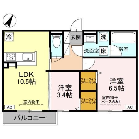 D-GRANDE下轡田 C(2LDK/1階)の間取り写真