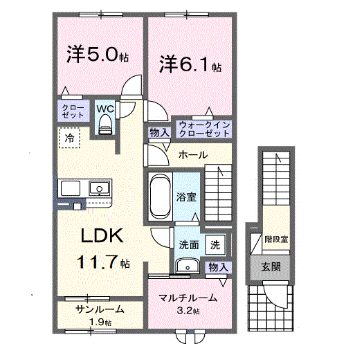 リバティ Ⅰ(3LDK/2階)の間取り写真