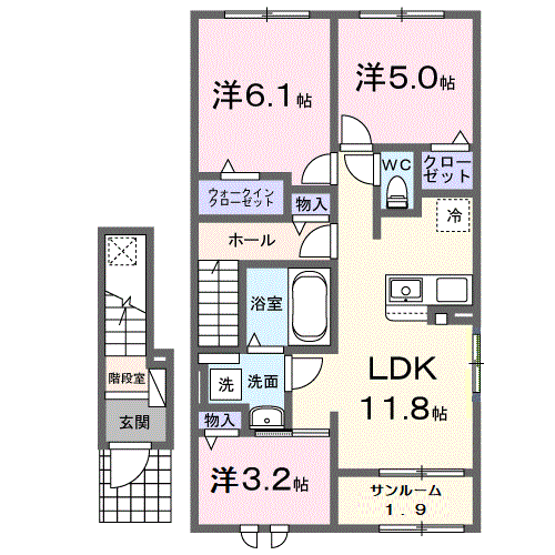リバティ Ⅰ(3LDK/2階)の間取り写真