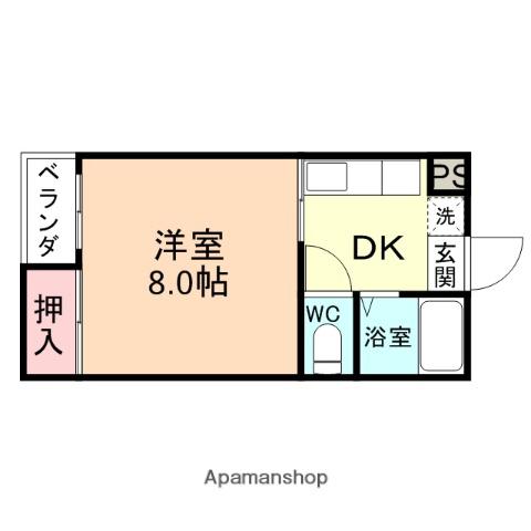 あいの風とやま鉄道 呉羽駅 徒歩15分 2階建 築31年(1DK/1階)の間取り写真