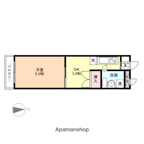 サンヒルズ五福(1DK/2階)の間取り写真