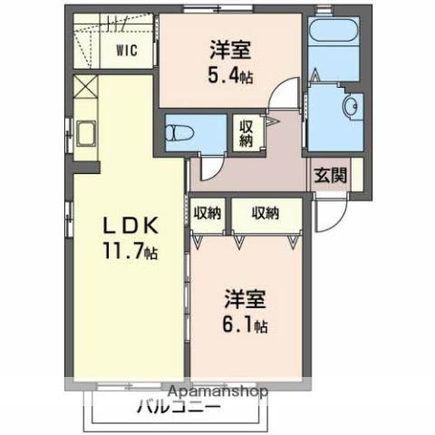メゾンマグノリアA棟(2LDK/2階)の間取り写真