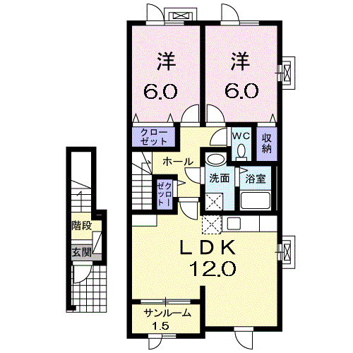 スプランドゥールⅡ(2LDK/2階)の間取り写真