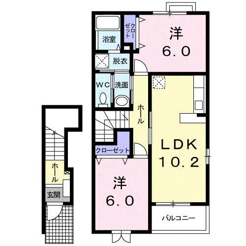 ハルトリーゲルA(2LDK/2階)の間取り写真