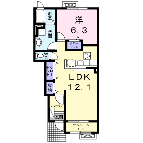 シェーン・ドルフⅠ(1LDK/1階)の間取り写真