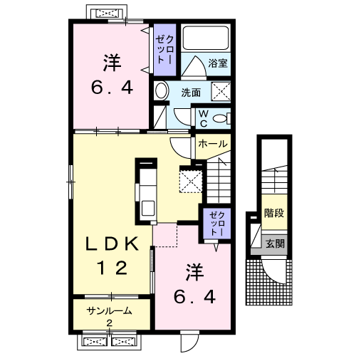 マーキュリーC(2LDK/2階)の間取り写真